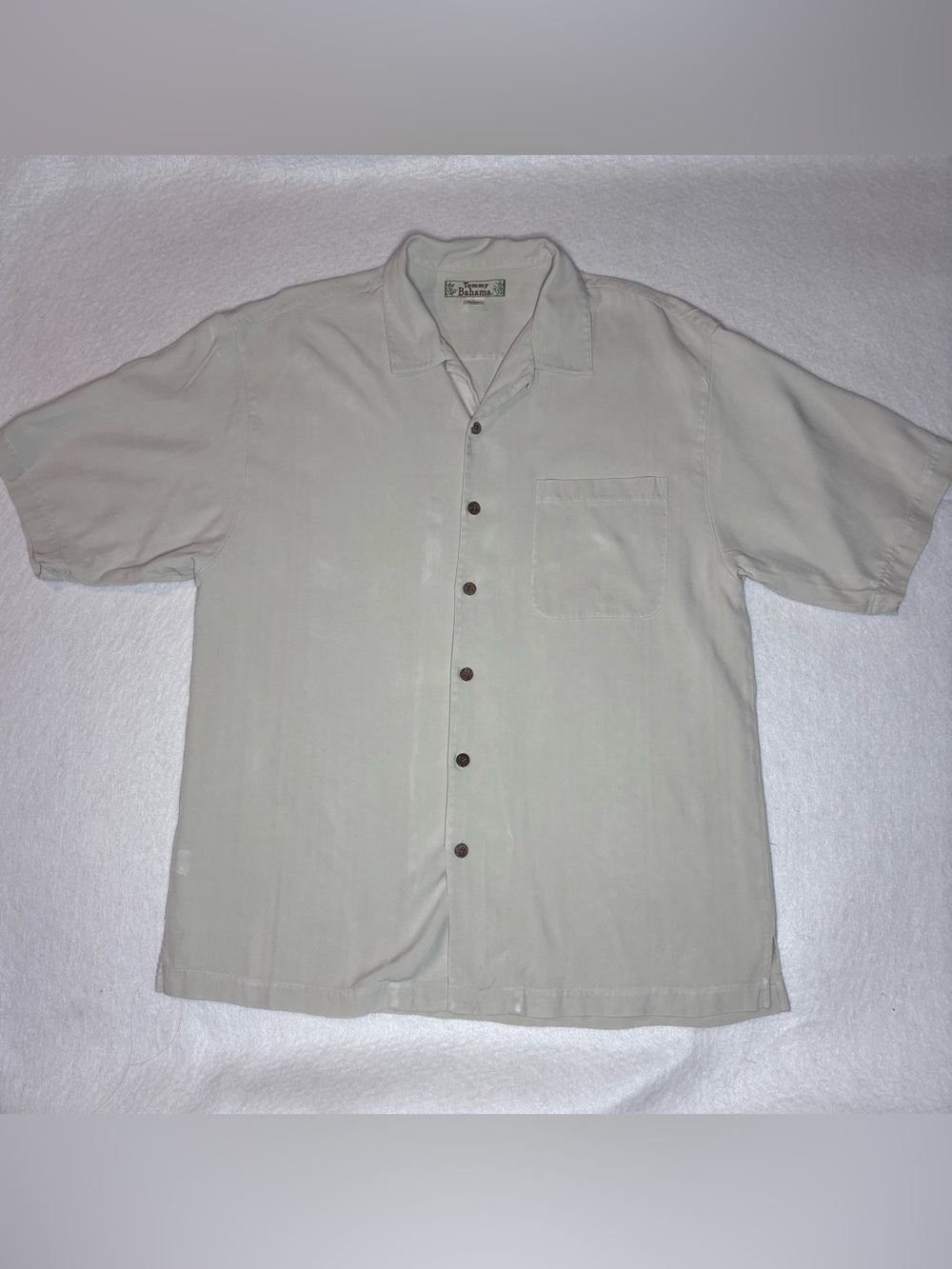 Tommy Bahama 100% Silk Cream Short Sleeve Button-Down Shirt Men’s Size Large